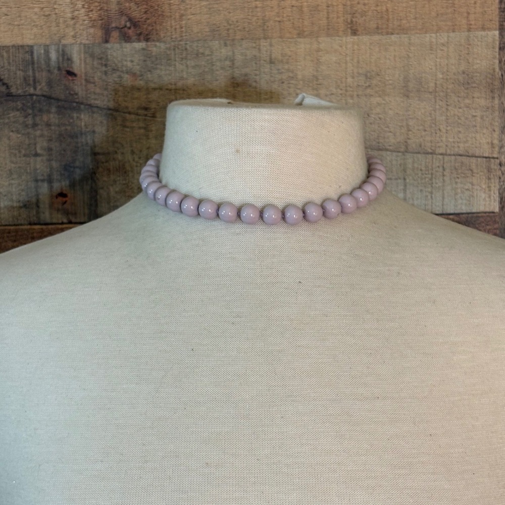 Vintage Lavender Purple Round Bead Choker Necklace Silver Tone Adjustable